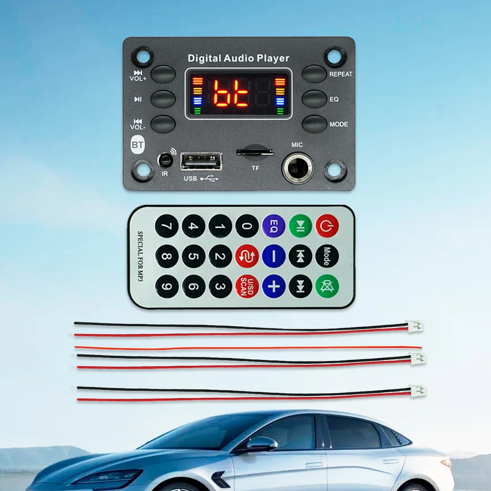 Microphone audio mains libres pour voiture, carte de décodage audio BT 5.0, MP3, WMA, WAV, FLAC, APE, USB, TF, radio FM, lecteur de musique, haut-parleur, 12V