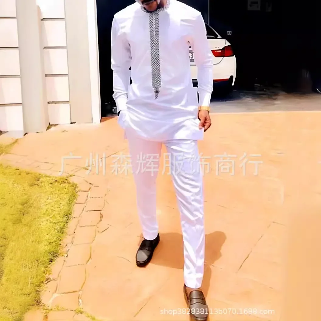

LIBIELIY Complete Men's Slim Printed Suit African Ethnic Style Long Sleeve Embroidered Suit Men Traditional Clothing 2 Piece Lux