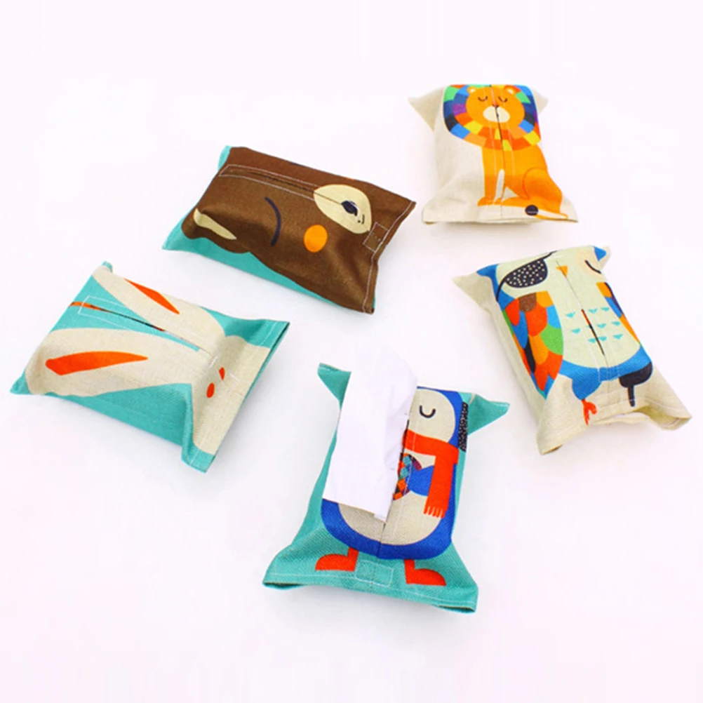 

1pc Lion Pattern Cotton Linen Fabric Tissue Paper Container For Living Room Bedroom Car Office Napkin Storage Box Cartoon Design