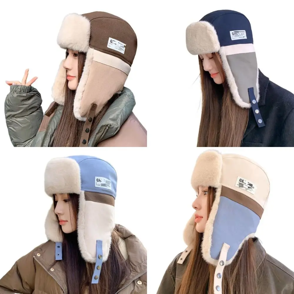 Fashionable Color Splicing Together Lei Feng Hat Warm Windproof Skiing Pilot Hat Winter Thick Luxury Head Cap Unisex