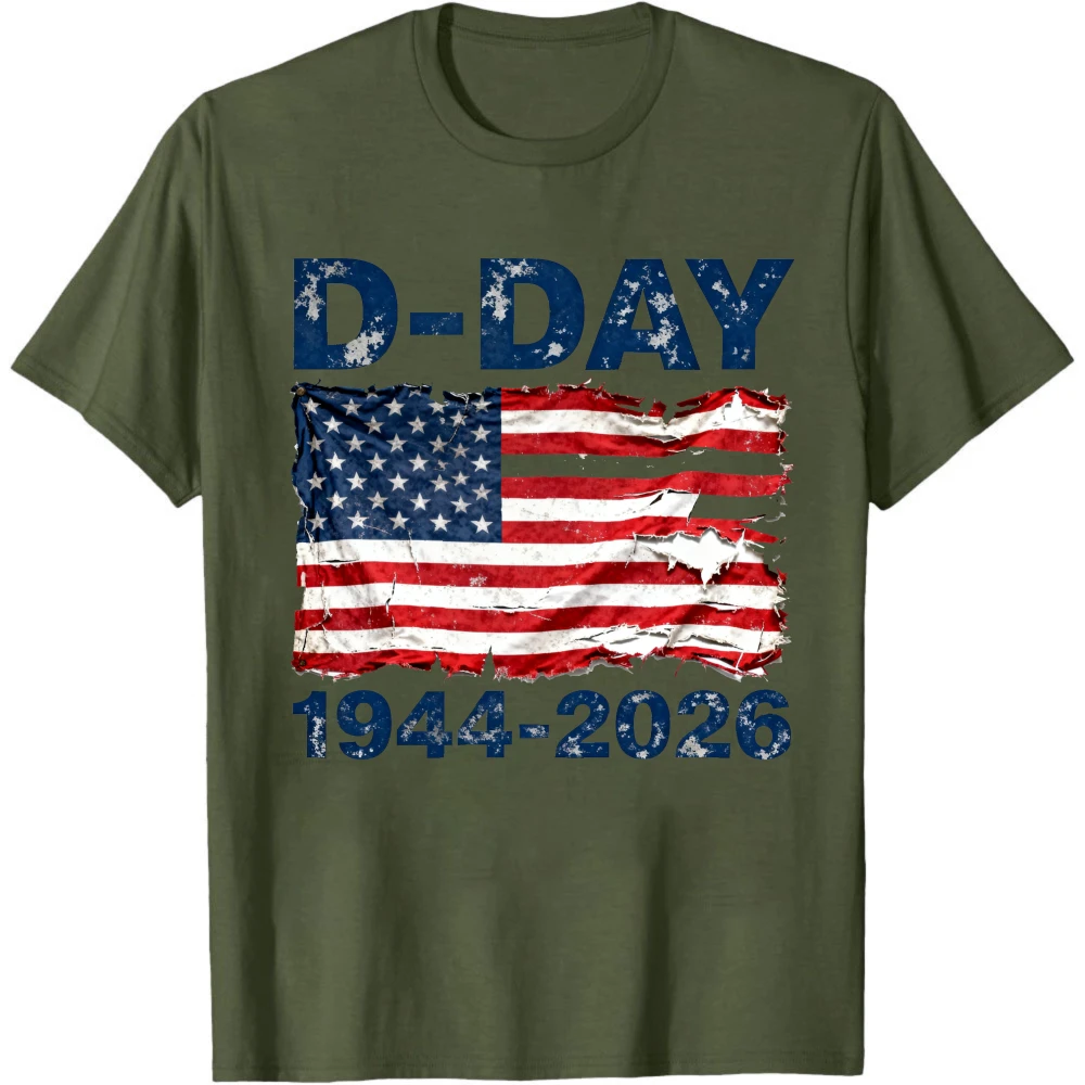 Normandy Landings D-Day Memorial Theme T Shirt Retro United States Flag Print Men High Quality Cotton Graphic Printed Casual Top view 6