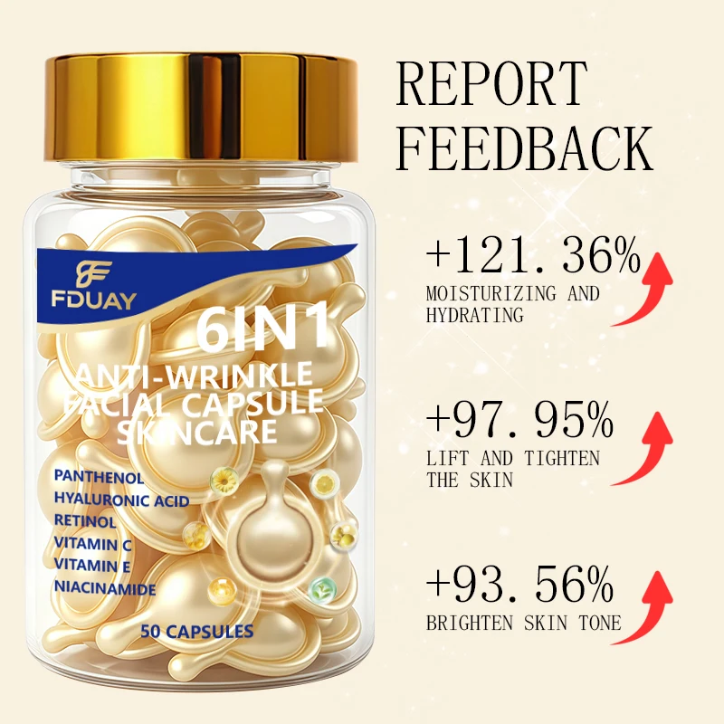 FDUAY 6-in-1 Anti-Wrinkle Facial Capsule Serum Multi-Active Complex Hydrating Skin Tone Firming Essential for Facial Care