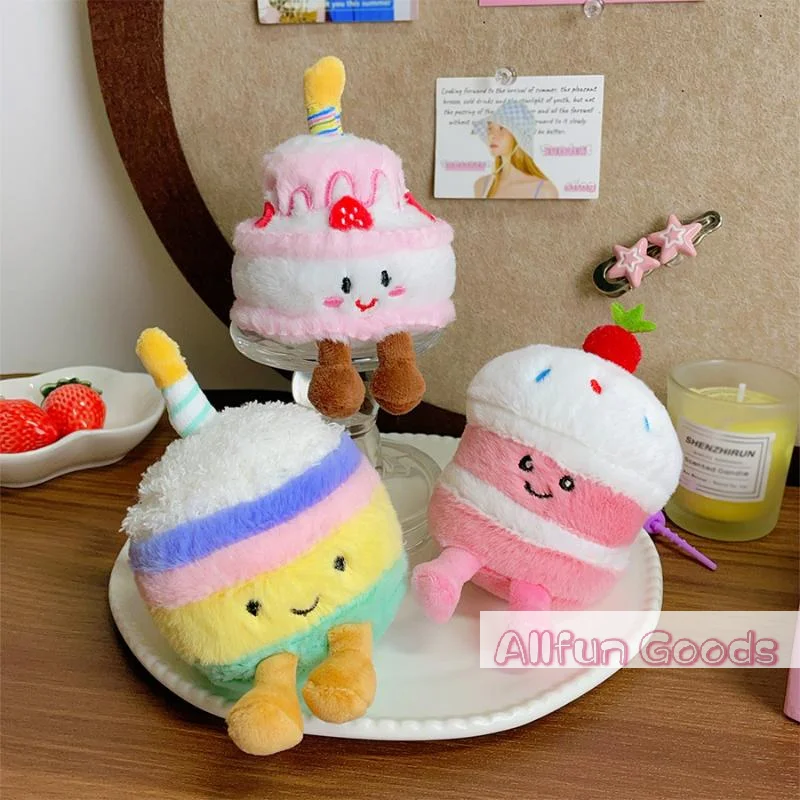 [TG835]Cartoon Cake Plush Keychain Kawaii Creative Birthday Cake Dessert Doll Pendant Backpack Decoration Accessories Toys Gifts