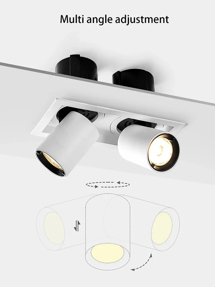 LED Spotlights Telescopic Folding Grille Spot Light Double Heads Lamp Square Ceiling Foco Recessed Anti Glare Stretchable