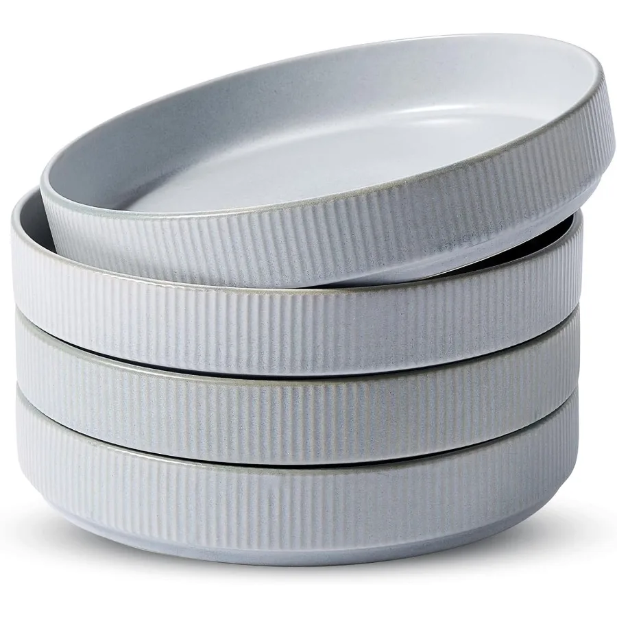 

Large 8.25inch Star Pasta Bowls Set of 4 for Dining and Serving Shallow Salad Bowl Plates Ideal for Meals Light Gray Design wit