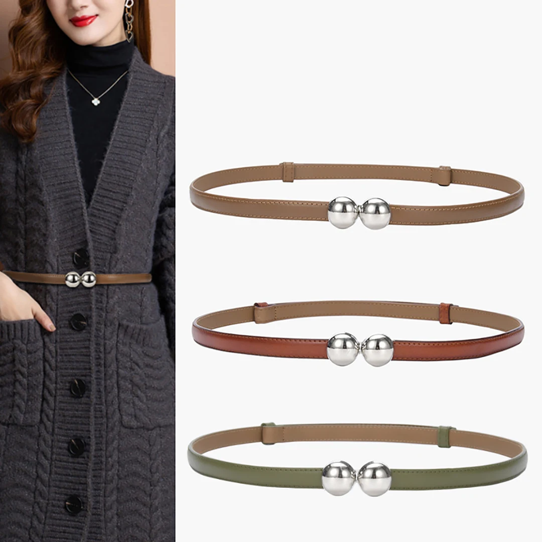 Fashionable and Versatile PU Leather Thin Belt for Women Decorative Dress Simple Korean Style Suit White Small Belt