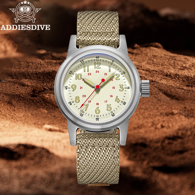 Relojes ADDIESDIVE para hombre, camiseta nueva de marca, reloj de pulsera mecánico automático de 36mm AD2076, reloj Vintage resistente al agua de 200m para hombre