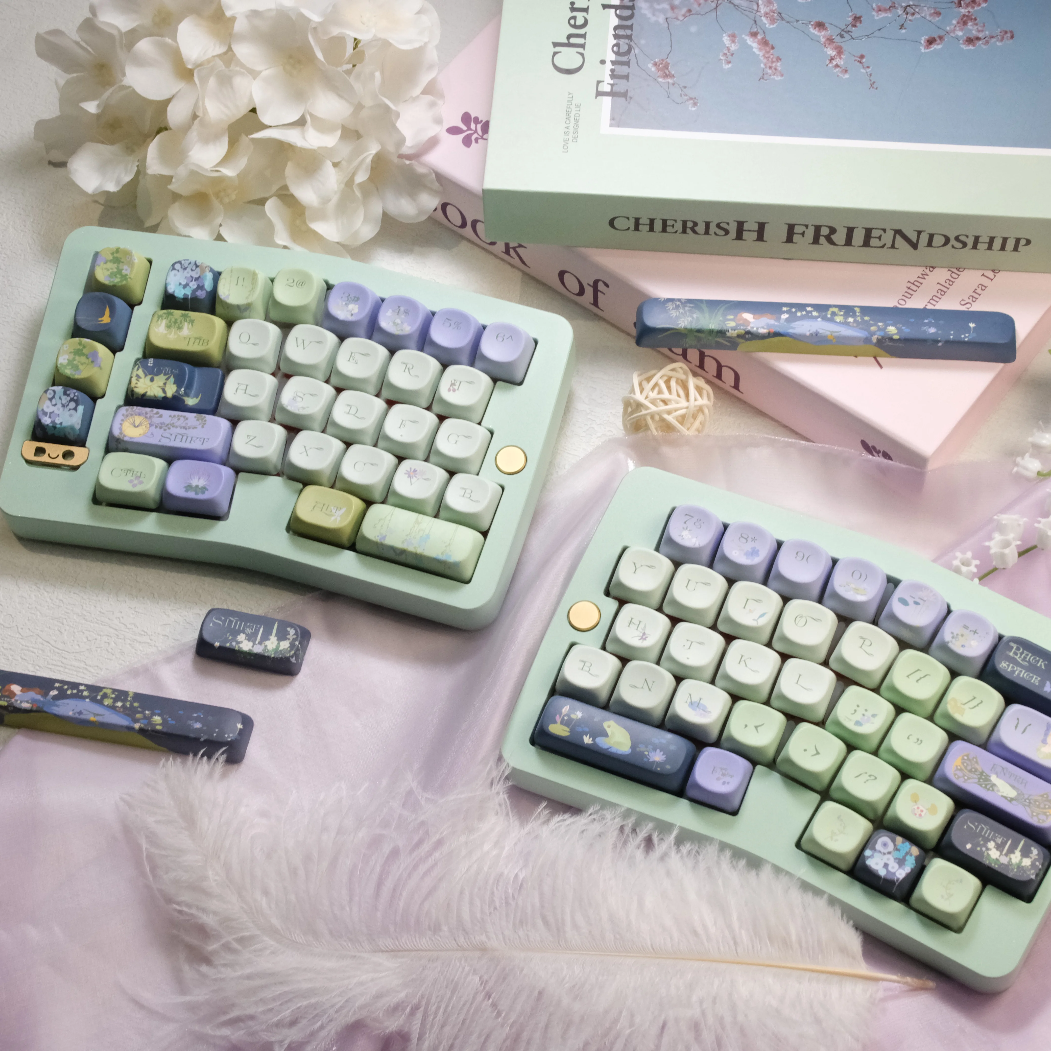

Ophelia in The Water Keycaps Customized PBT Cherry/SOA Profile Key Cap Cute Green Cartoon Anime Point Keycap for Artisan Gaming