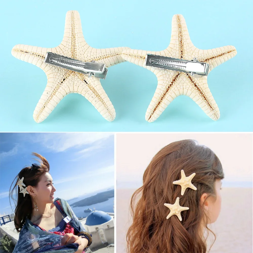 10Pcs Elegant Women Natural Starfish Hair Clip Girls Beach Wear Hairpins Star Sea Jewelry Hair Clips Gifts Hair Accessories