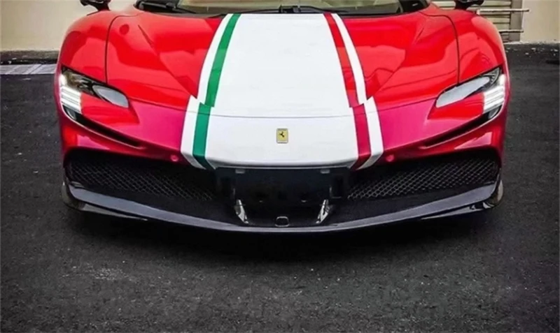 لفيراري SF90 ReaI ألياف الكربون الوفير الجبهة الشفاه الخلفية الشفاه الجانب التنانير الذيل الجناح Baojiao مدخل هواء المفسد عدة