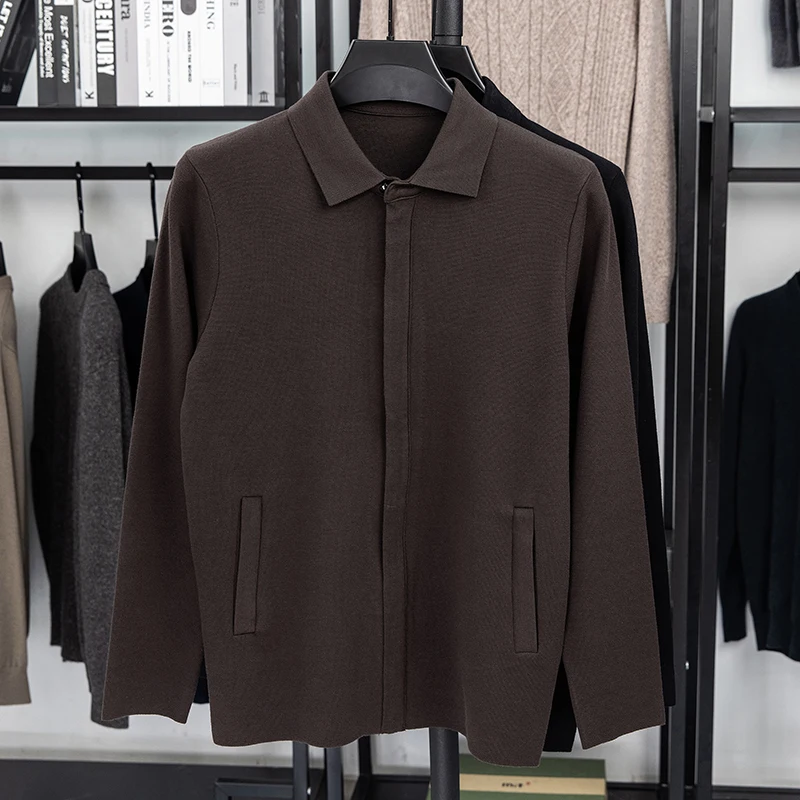 Men's Luxury Knitted Cardigan Long Sleeve Lapel Thickened Hidden Zipper Solid Color Autumn Winter Fashion Casual Business Men's