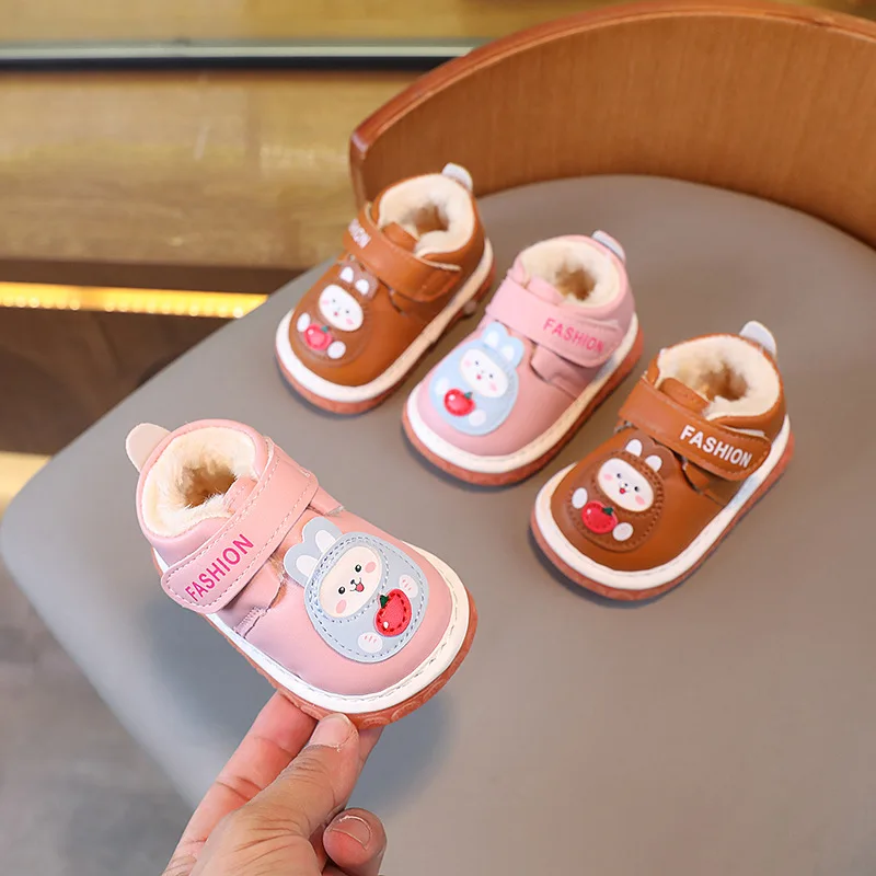 Sepatu berjalan hangat, sepatu bayi perempuan simpel kasual, sepatu bayi kartun lucu, sepatu baru musim dingin, sepatu sol lembut Anti selip untuk anak laki-laki