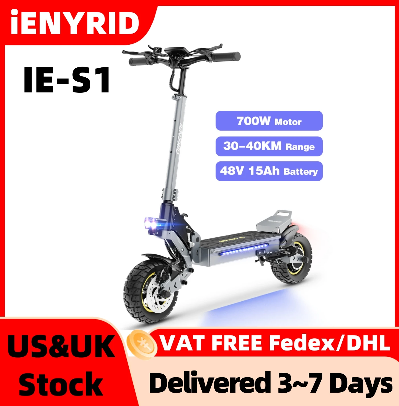 

IENYRID IE-S1 Электрический скутер 800 Вт Двигатель 48V15AH Электронный скутер с литиевой батареей 10-дюймовые внедорожные шины Складные скутеры