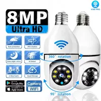 Cámara de vigilancia con bombilla E27 de 8MP, Wifi, IP, PTZ, CCTV, Zoom 10X, visión nocturna en Color, seguimiento humano, cámara de seguridad para Monitor de bebé