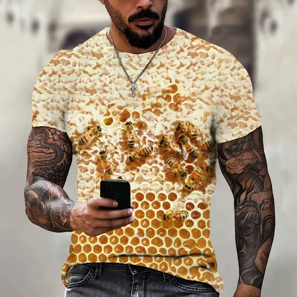 

Summer Men O Neck Short Sleeve Fun Bee Print T-Shirt Is A Stylish 3d Printed Street Personality Trend Large Size Loose Top