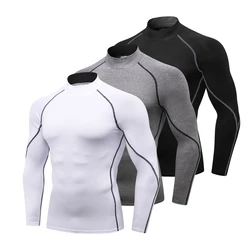 Turtleneck Compression Shirt Men Long Sleeve Workout Undershirts for Men Tights Basketball Running Athletic Base Layer Tops