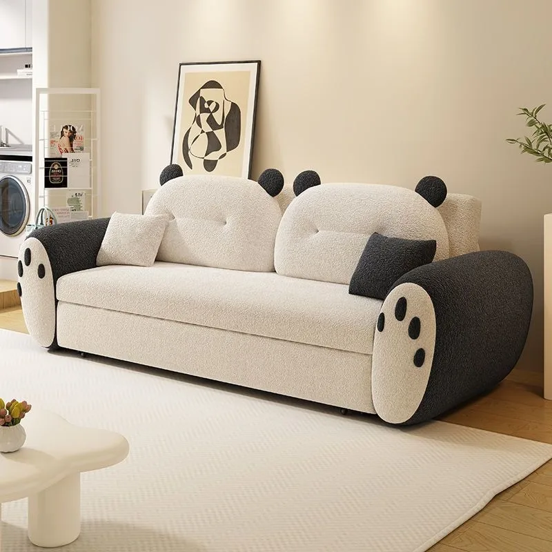 Cute creamy small apartment living room, multi-functional lamb flannel double straight row new sofa