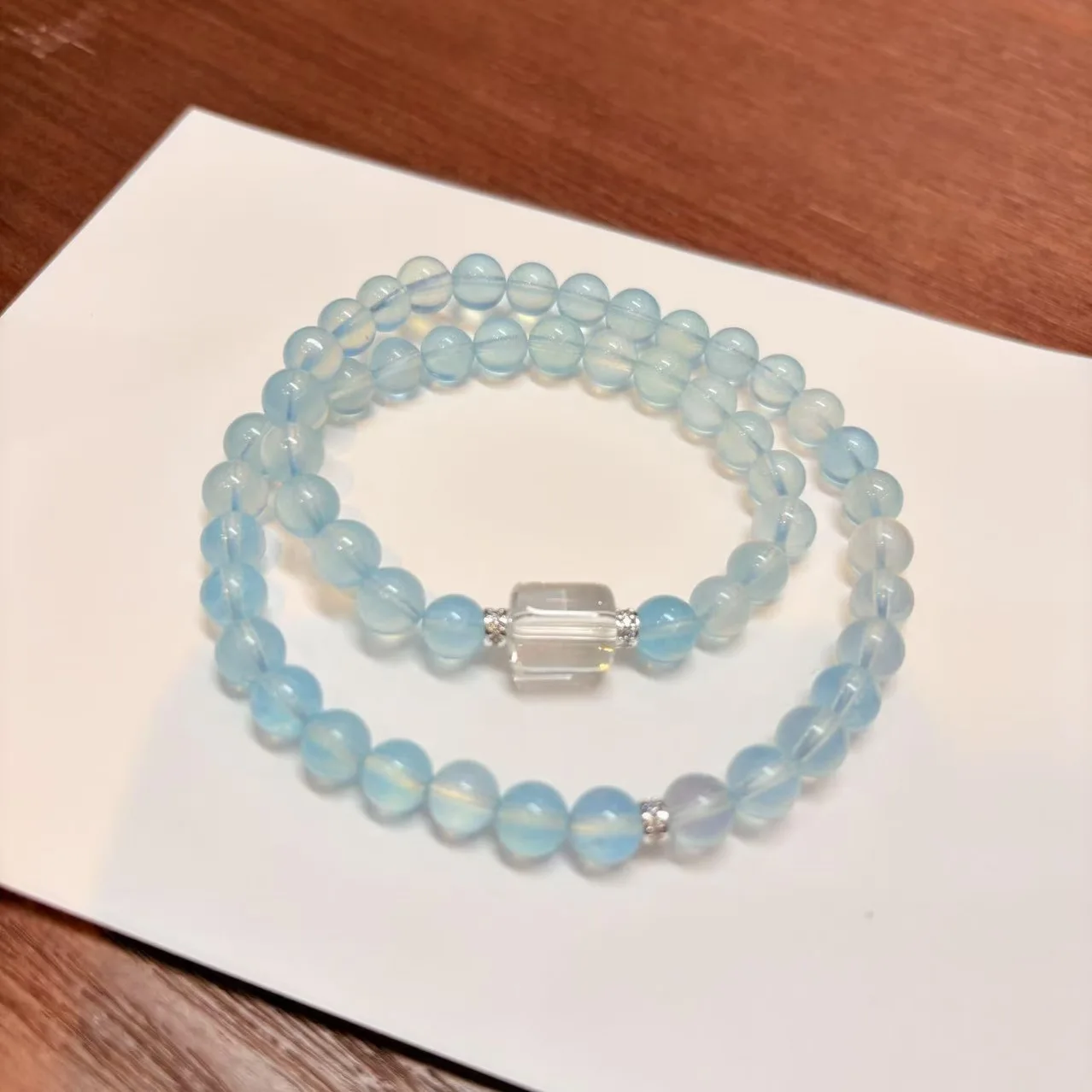 Natural Aquamarine 6mm Double Circle Bracelet Women's Light Luxury Fashion Bracelet Niche Design