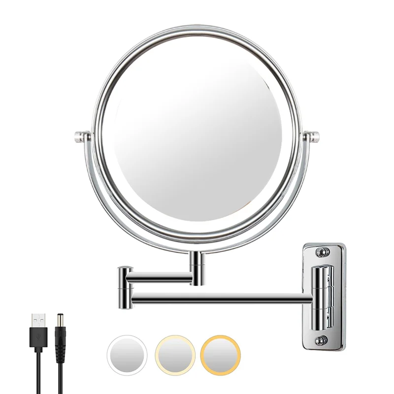 Wall Mounted Vanity Mirror 1/10X Magnifier 8 Inch Swivel with Extension Arm Lamp Vanity&Bathroom Mirror with 3 Color Tem