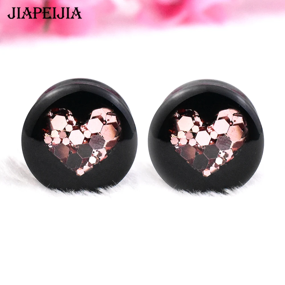 8-42mm Metal Colour Sequin Acrylic Ear Gauges Tunnels and Plug Ear Expander Studs Stretching Body Piercing Jewelry