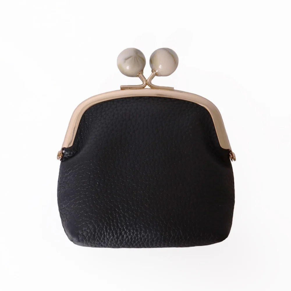 

Leather Lychee Pattern Small Coin Purses Ladies' Lipstick Jewelry Pouch Cowhide Mini Kiss Lock Coin Lipstick Storage Bag