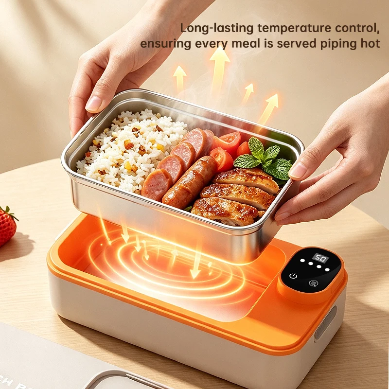 TINSOL Rechargeable Wireless Heated Lunch Box 700ml 304 Stainless Steel Liner 7200mAh 4 Modes 40W Portable Insulated Food Warmer image 3