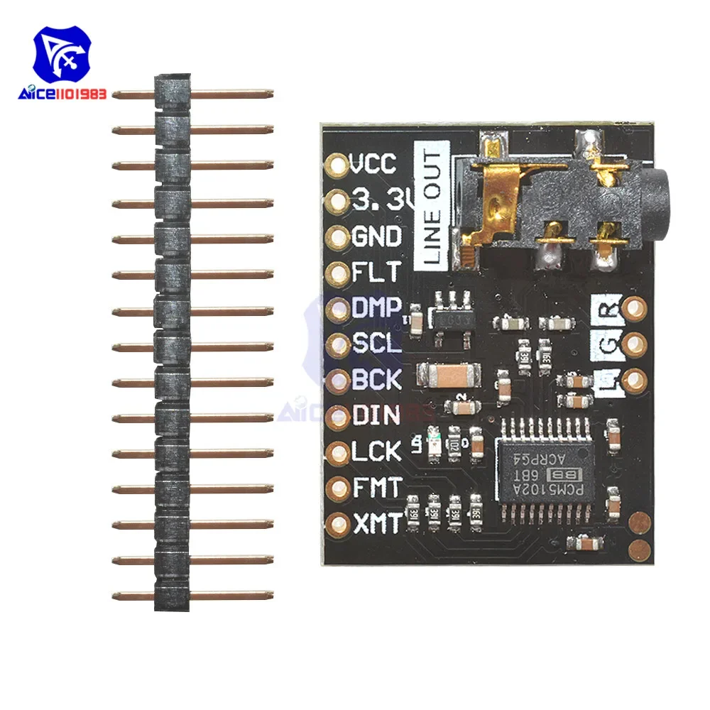 diymore PCM5102A 24 Bits Digital Audio Module DAC Sound Card Board pHAT 3.5mm Stereo Jack for Raspberry Pi