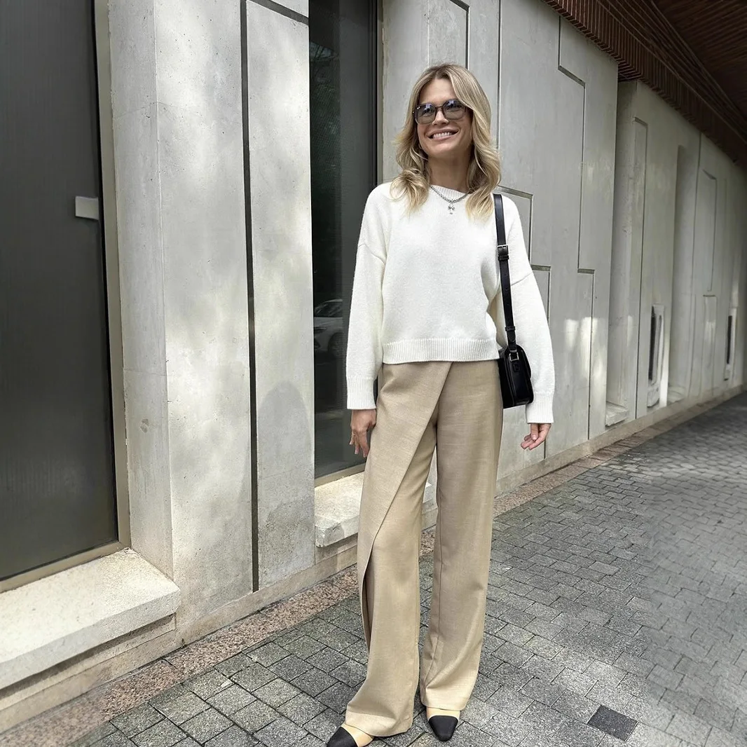 เสื้อสเวตเตอร์ UMI MAO สำหรับผู้หญิง ฤดูใบไม้ร่วง ฤดูหนาว แบบหนา คอกลม สั้น  ใส่ได้หลากหลาย สไตล์พื้นฐาน เสื้อผ้าผู้หญิง