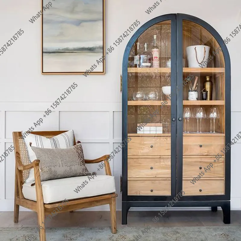 

French side cabinet, arched glass door, locker, American wine cabinet, Nordic custom furniture