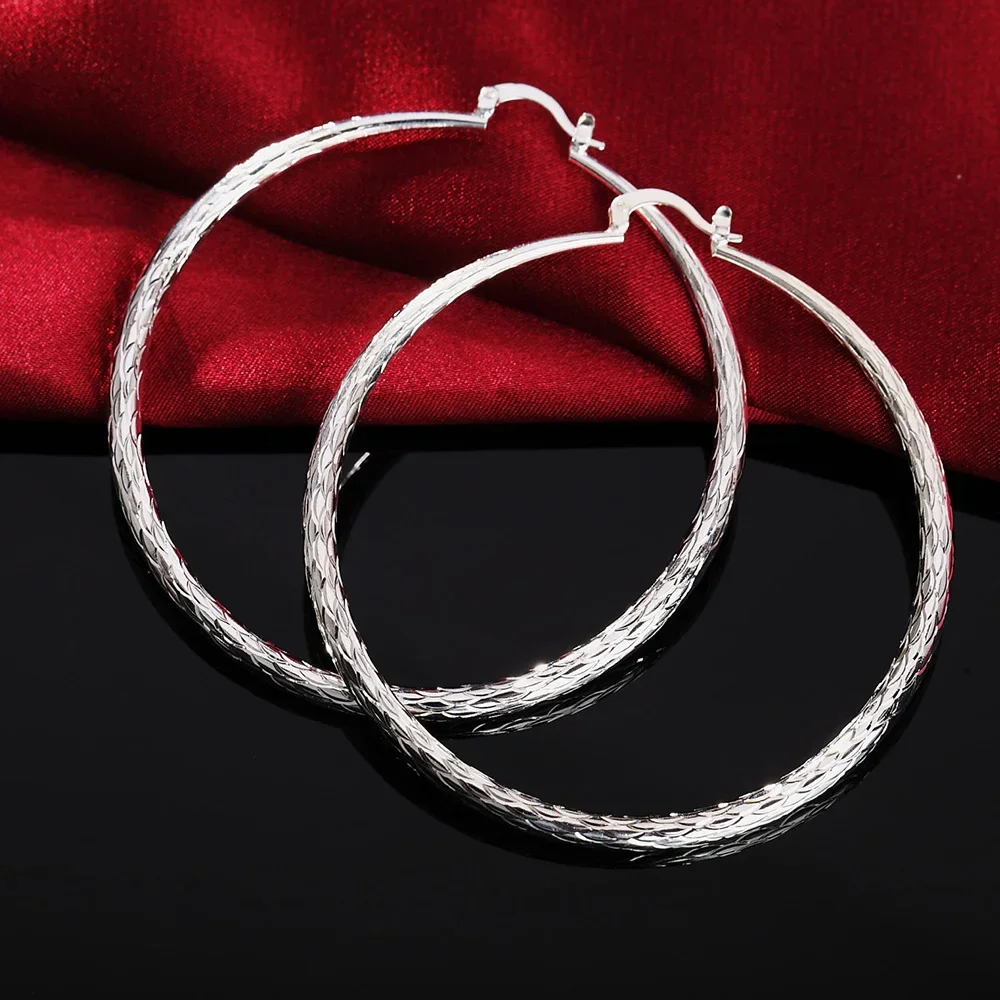 New hot 925 Sterling Silver hoop Earrings for Women fashion party Jewelry 7CM Big circle Wave pattern earrings Christmas gifts