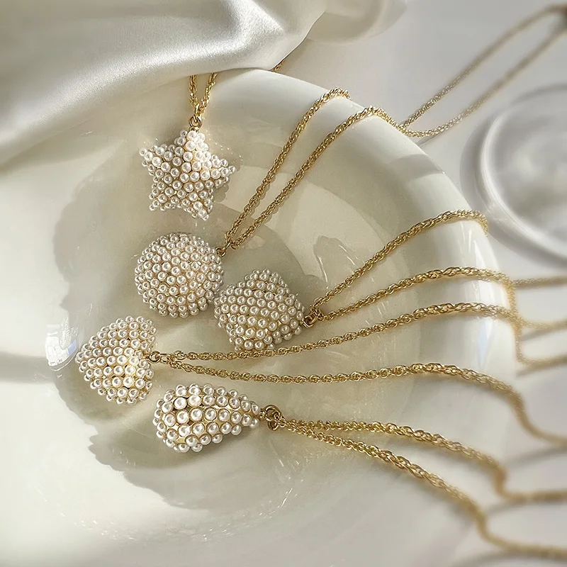 HECHENG, לב קלאסי בצורת כוכב משובץ בפנינה מבריקה מצופה זהב, שרשרת תליון לנשים תכשיטים לחתונה מתנה רומנטית