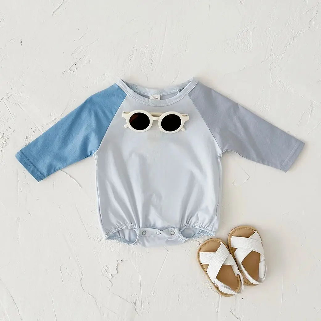 New Spring Autumn Baby Boys Girls Bodysuit Long Sleeve Spliced Romper Round Neck Newborn Baby Clothing Unisex Toddler 0-18M