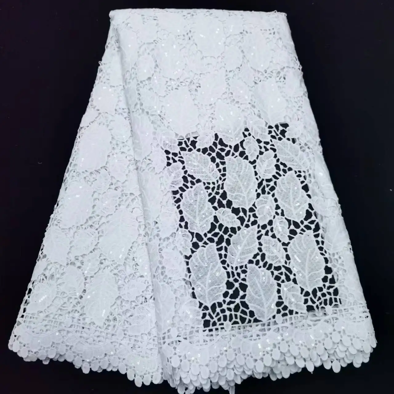 Pure White African Guipure Cord Sequins Lace Fabric Embroidery Nigerian Water Soluble Fabric Stones For Dress