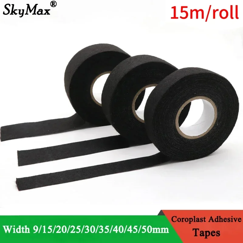 1/3/5 roll Heat-resistant Adhesive Cloth Fabric Tape 9-50mm For Automotive Cable Tape Harness Wiring Loom Electrical Heat Tapes