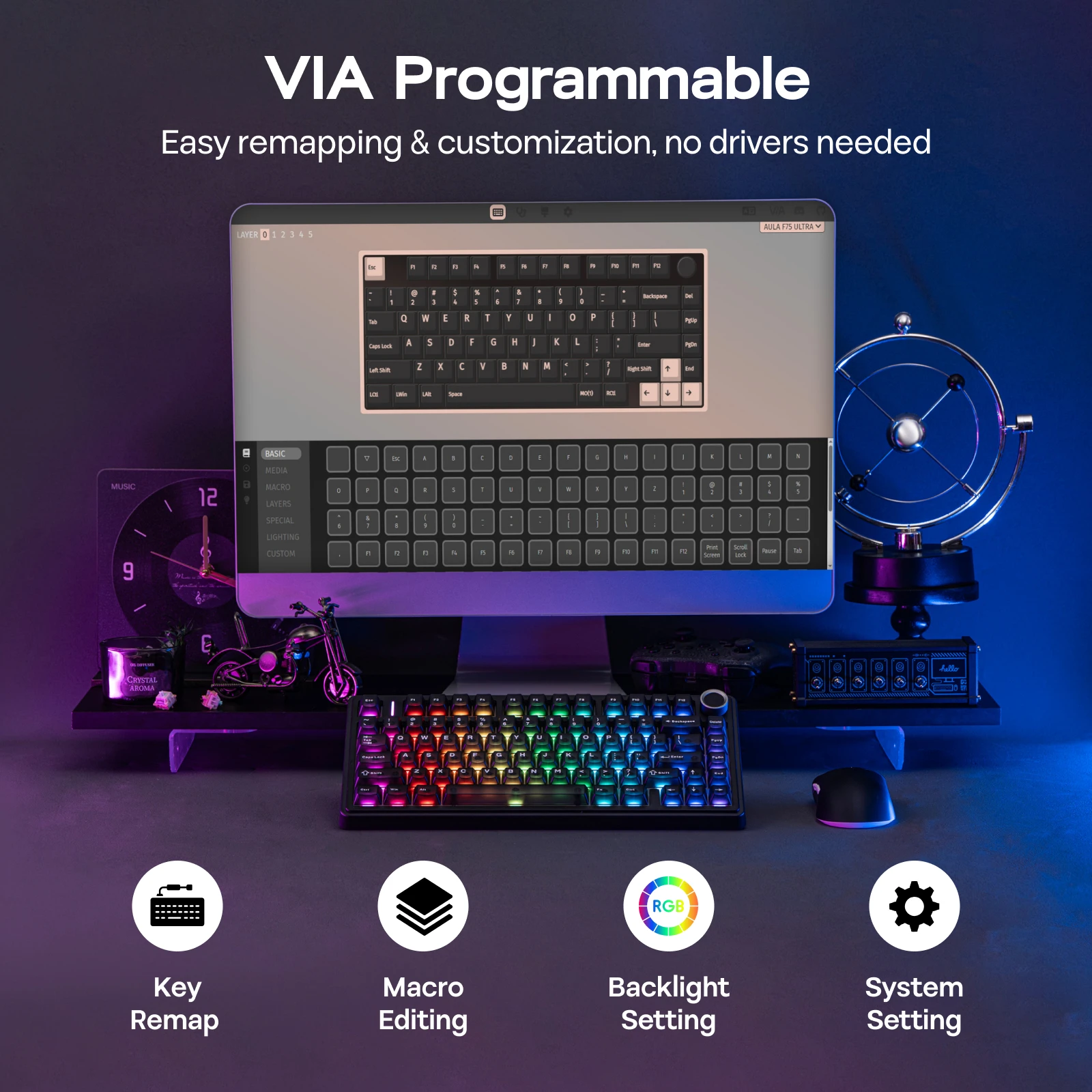 EPOMAKER x AULA F75 Ultra VIA 프로그래밍 가능 75% ANSI US QWERTY 레이아웃 가스켓 유선/블루투스/2.4Ghz 무선 기계식 …