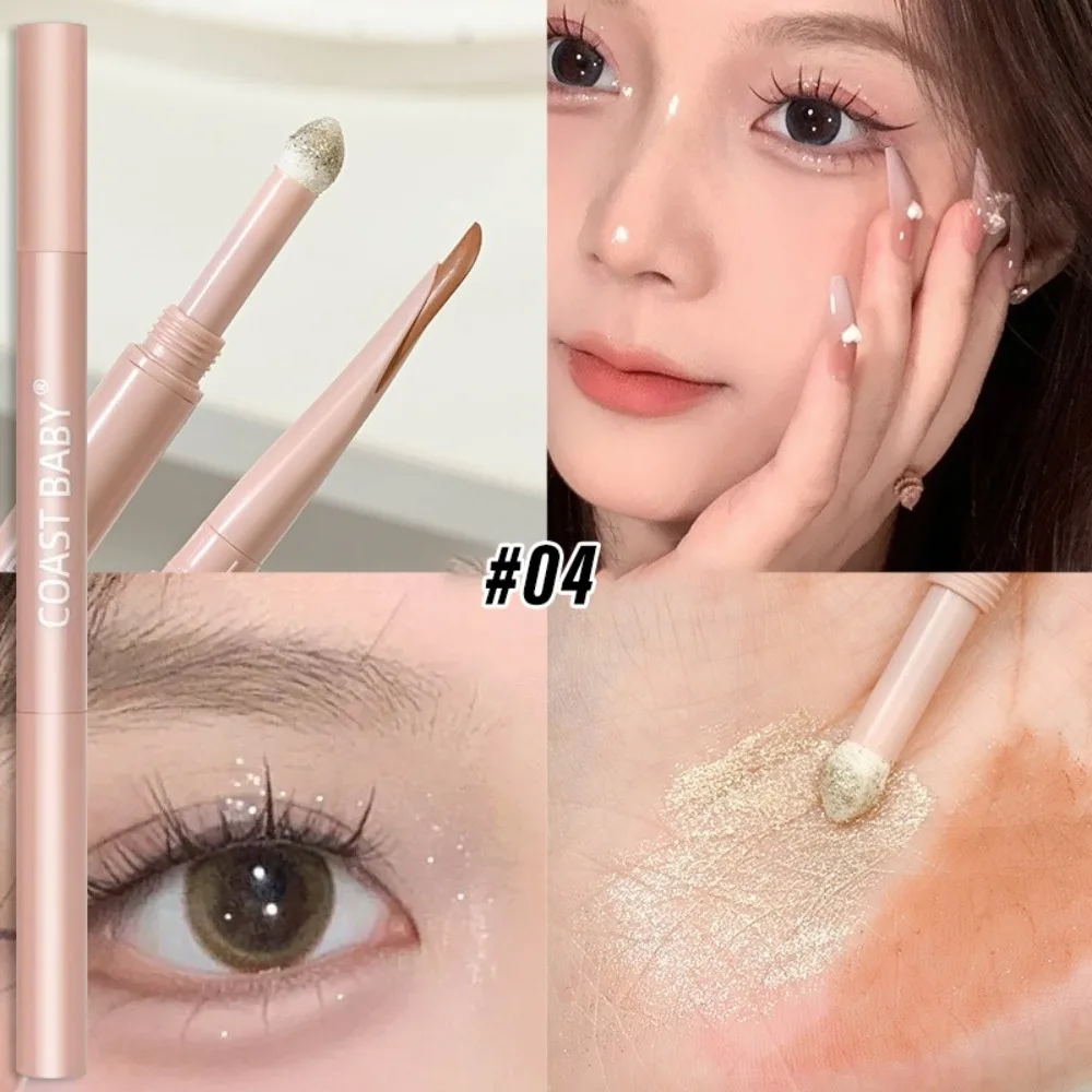 Lápis delineador de ponta dupla à prova d'água, cremoso, suave, de longa duração, gel, caneta delineadora, iluminador de olhos com pincel