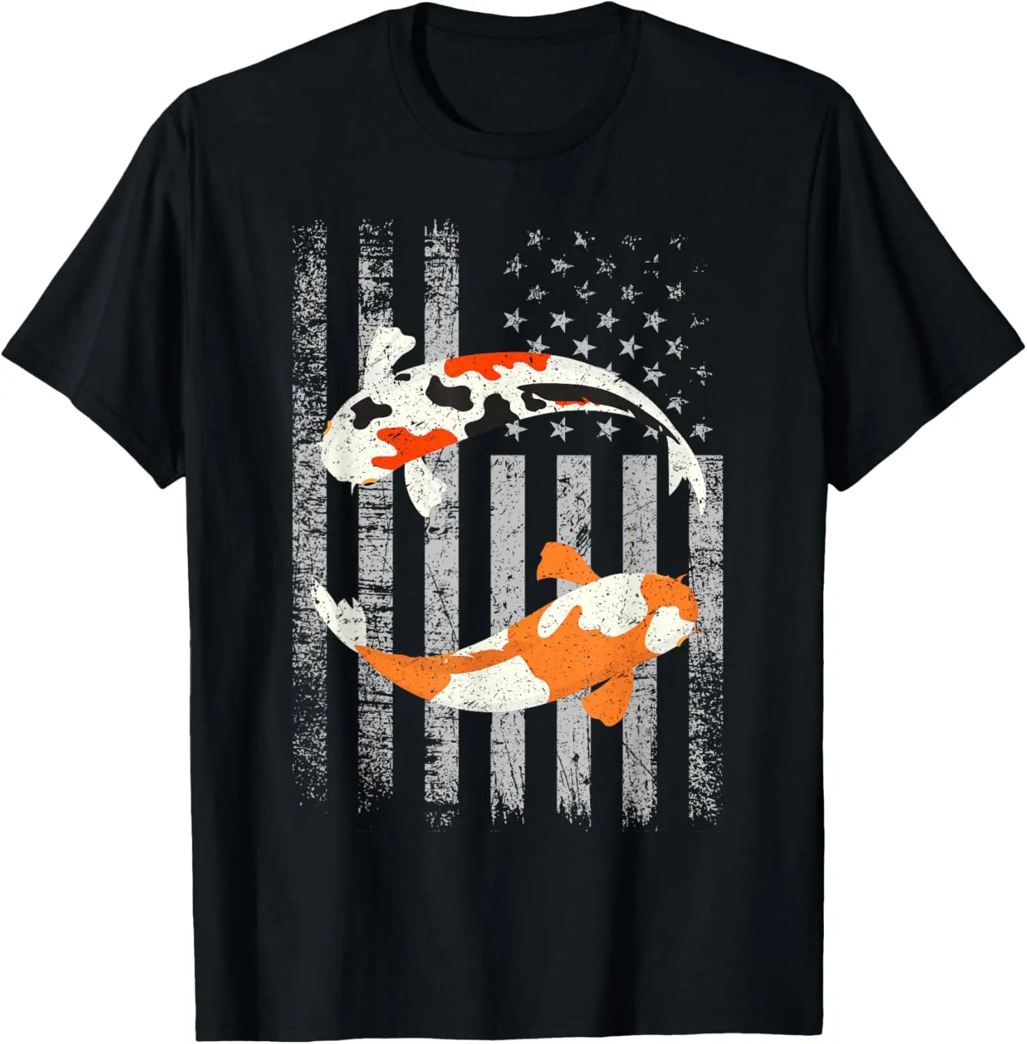 

Koi Fish American Flag Distressed Graphic T-Shirt Patriotic Koi Carp Lover Tee