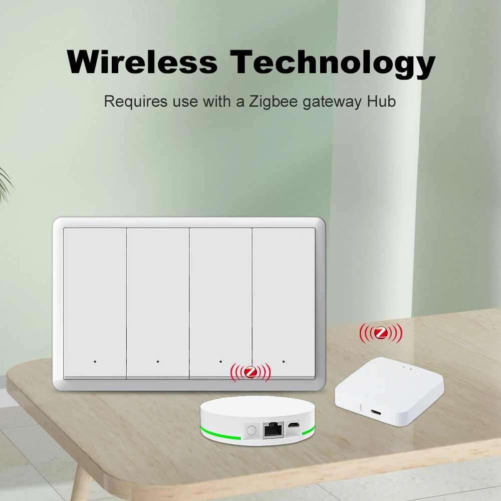 Tuya-interruptor inteligente zigbee, No requiere cable neutro, sin condensador, botón de pared, interruptores de luz, funciona con Alexa y Google Home