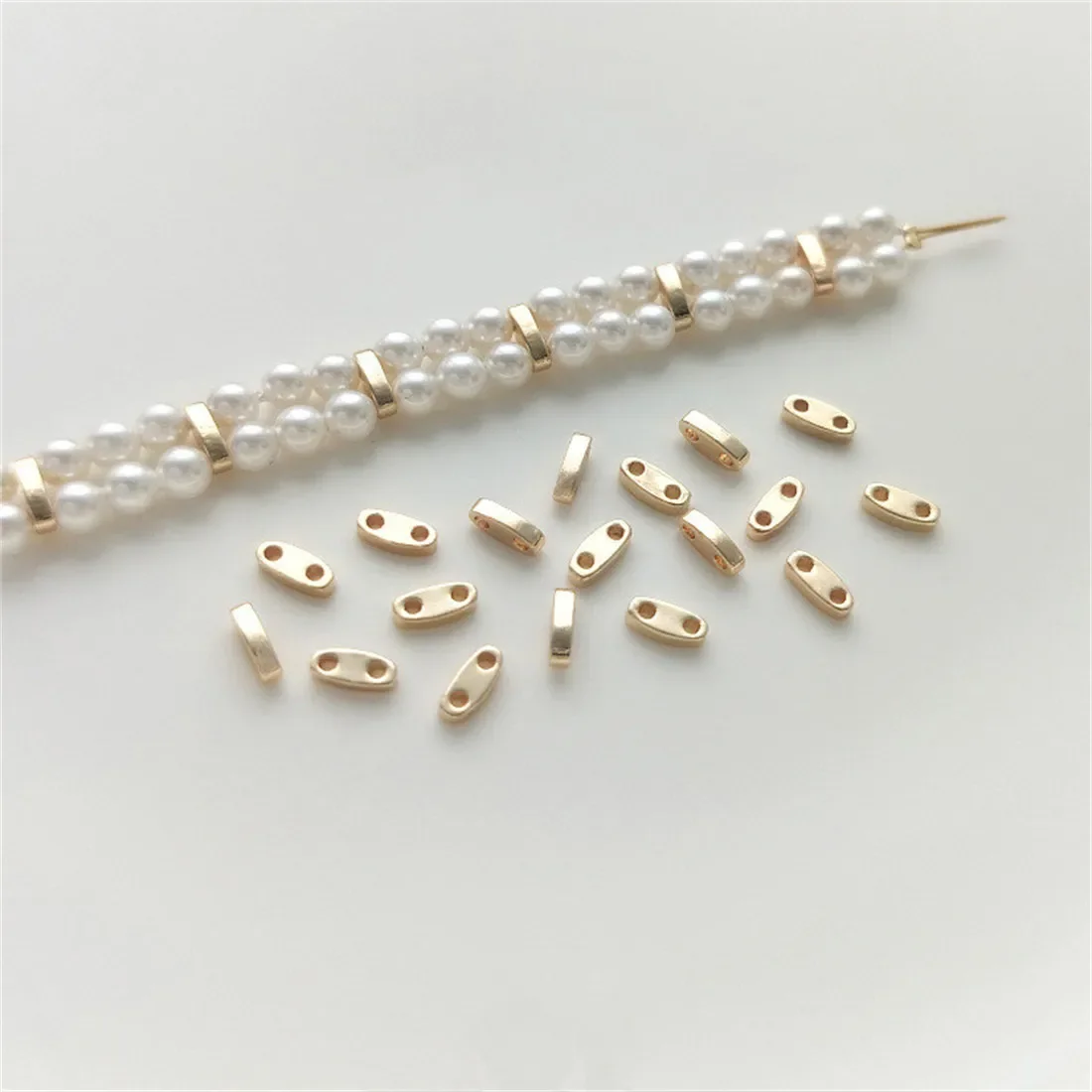 14K Gold-coated Double-row Millet Bead Spacer Accessories Double-hole Spacer Diy Handmade Beaded Bracelet Jewelry Materials C279