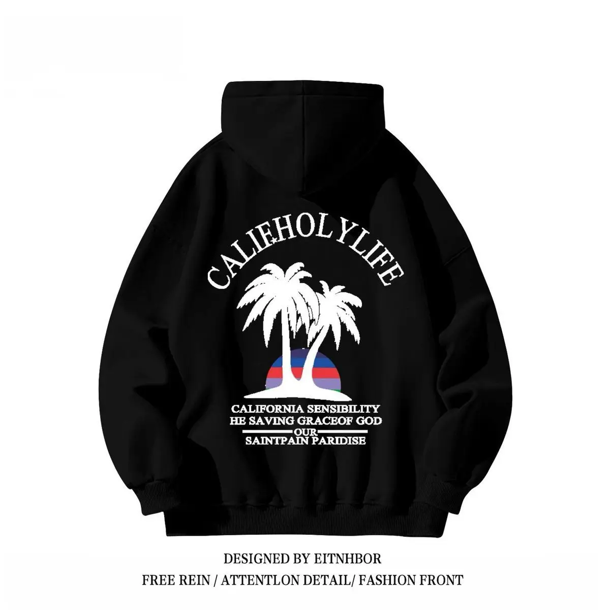 

Новинка 2025 года, комплект толстовок с капюшоном Eitnhbor Califholylife для мужчин и женщин, белый, черный, розовый, серый уличный пуловер с принтом «Закат пальмы»