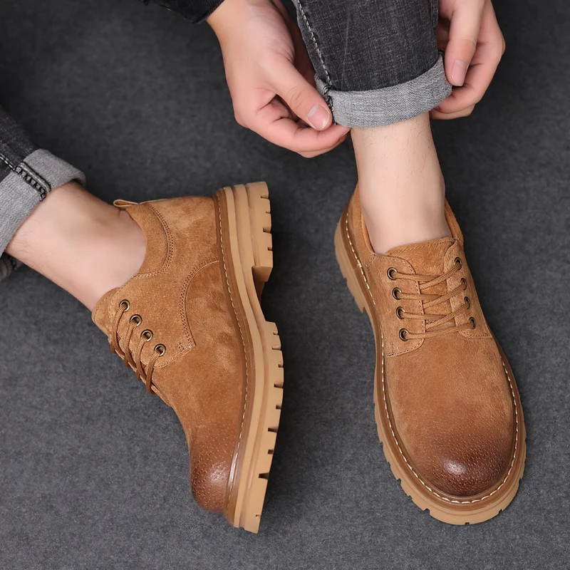 

New Spring British Style Leather Outdoor Off-road Work Shoes Men's Fashionable Retro Lace Up Thick Soled Big Toe Leather Shoes