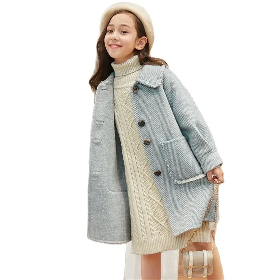 Girls Woolen Coat Autumn and Winter Wear New Korean Fashion Foreign Trade Children Autumn and Winter Woolen Coat