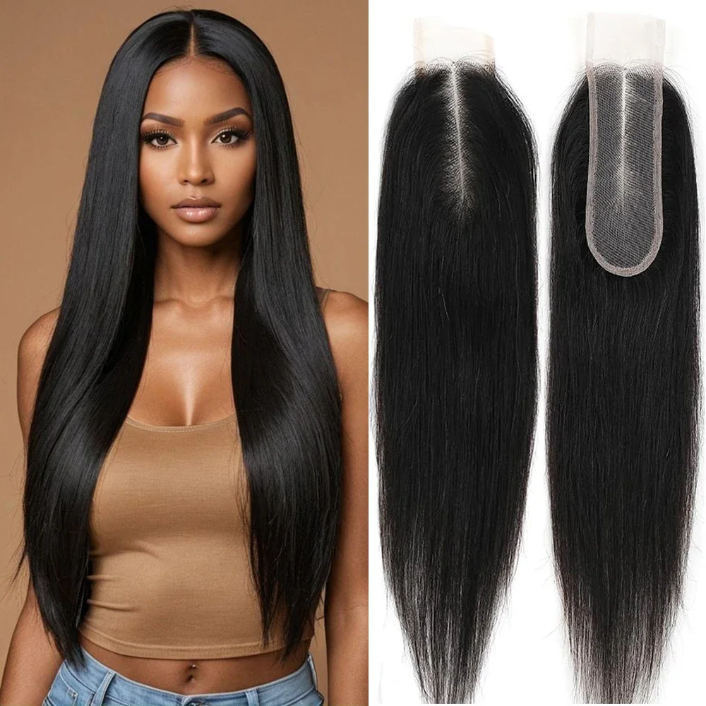2x6 Lace Closure Peruvian Human Hair Preplucked Transparent Kim Lace Closure Only 12-26 Inch Straight and Body Wave