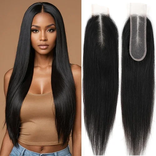 Cierre de encaje 2x6, cabello humano peruano prearrancado, cierre de encaje Kim transparente, solo 12-26 pulgadas, liso y ondulado