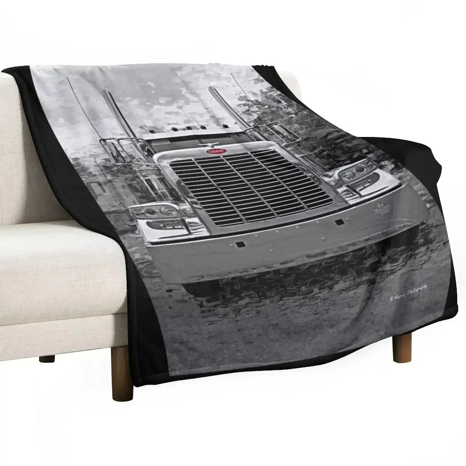 

Peterbilt B&W Front View Throw Blanket Easy Care Comfortable Blanket for Couch