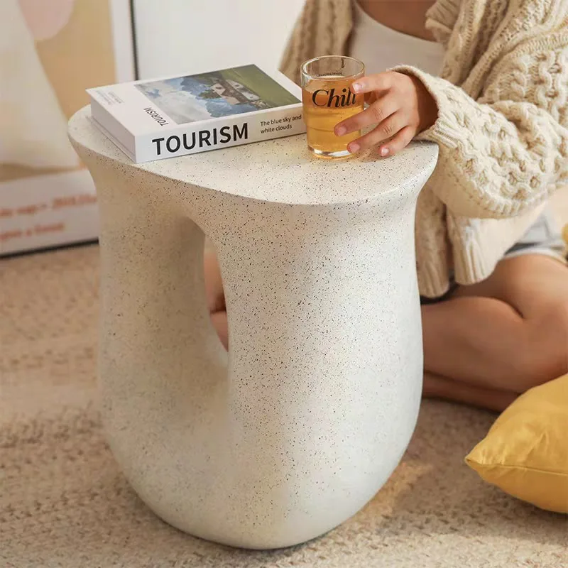 Cream Style Wabi-Sabi Side Table, French Minimalist Luxury End Table, Compact Small Coffee Table for Living Room Bedroom