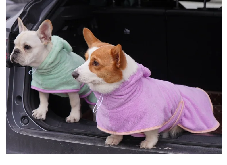 Bathrobe for Dogs Super Absorbent Fast Drying Hooded Cute Pet Bathrobe Towel for Cats Dogs Adjustable Microfiber Coat Corgi Pugs