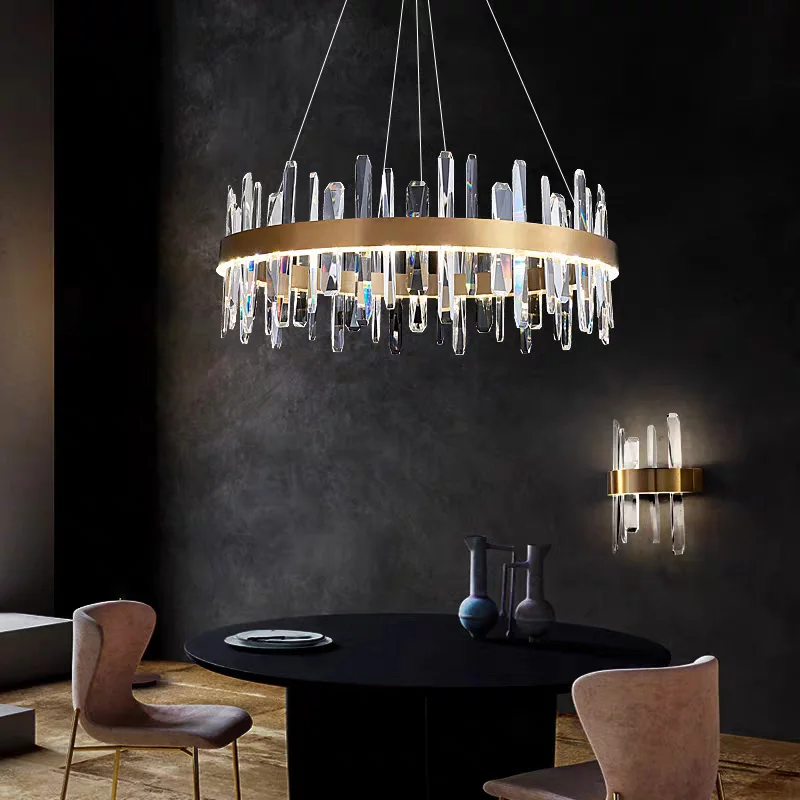 Modern Light Luxury Living Room Crystal Chandelier  Villa Hotel Bedroom Restaurant Round Oval Hanging  Three-tone Lighting Lamps