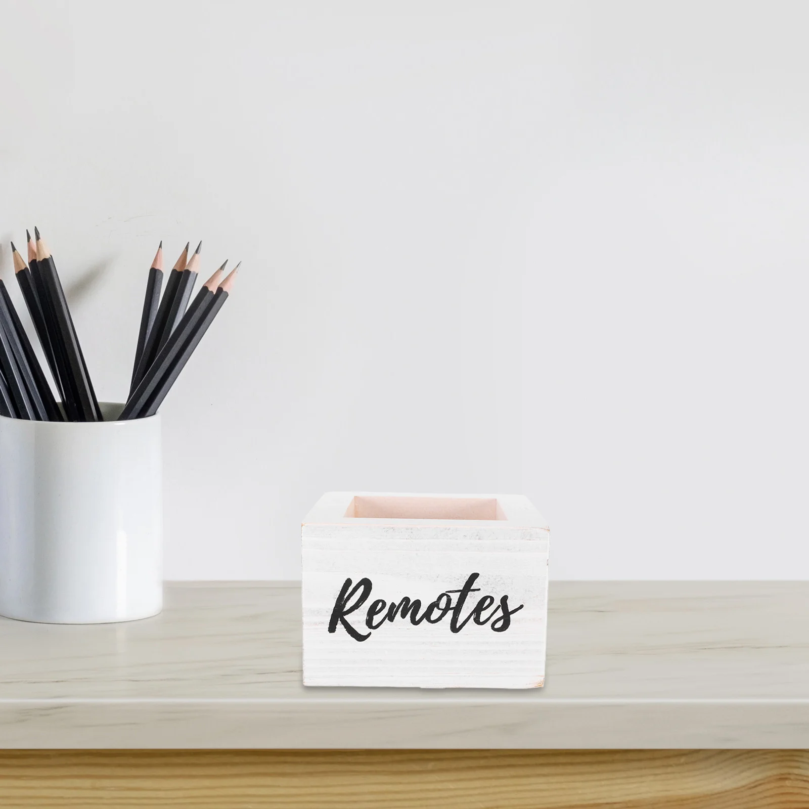 

1pcs Control Storage Box Wood Wooden Desktop Organizer For Home Office, Living Room Holder, Desktop Remote Control Organizer,