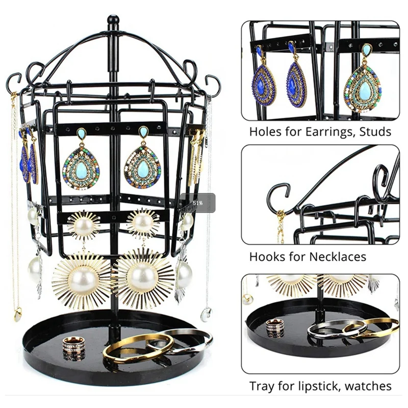 Earrings Organiser Rotating Jewellery Holder Jewellery Stand Metal Earring Necklace Bracelet Holder